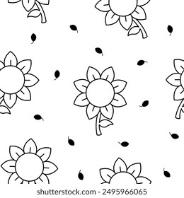 Flower with leaves. Seamless pattern. Coloring Page. Spring time. Hand drawn style. Vector drawing. Design ornaments.