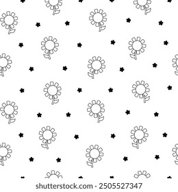 Flower with leaves. Seamless pattern. Coloring Page. Spring time. Hand drawn style. Vector drawing. Design ornaments.