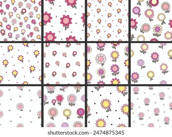Flower with leaves. Seamless pattern. Spring time. Hand drawn style. Vector drawing. Collection of design ornaments.