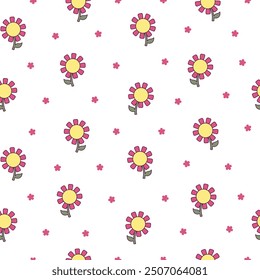 Flower with leaves. Seamless pattern. Spring time. Hand drawn style. Vector drawing. Design ornaments.