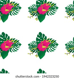 Flor y hojas sin costura. Este patrón se puede usar para bolsas de marca, diseño interior, diseño de embalaje, ropa de cama, ropa de vestir y cualquier tipo de artículos promocionales. 