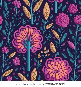 flower and leaves seamless vector pattern vector background