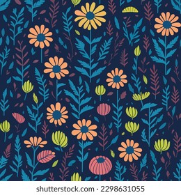 flower and leaves seamless vector pattern vector background