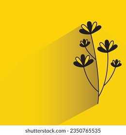 Blume und Blätter mit Schatten auf gelbem Hintergrund
