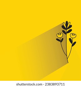 flower and leaves with shadow on yellow background