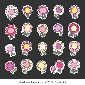Blume mit Blättern. Aufkleber Lesezeichen. Frühlingszeit. Handgezeichneter Stil. Vektorzeichnung. Sammlung von Designelementen.