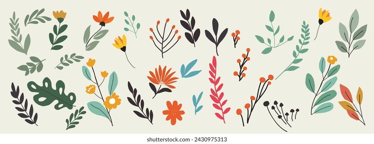 Flower leaves summer card elements spring illustration