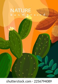 Flower and leaves, tropical background vector illustration. Modern trendy design for banner, poster, cover, postcard.