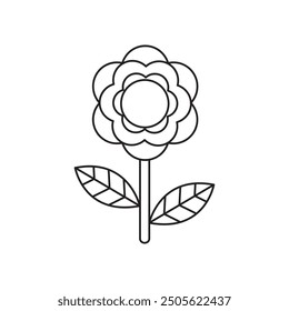  flower with leaves vector icon , clip art , outlined