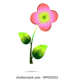 Flower with leaves,  vector illustration.