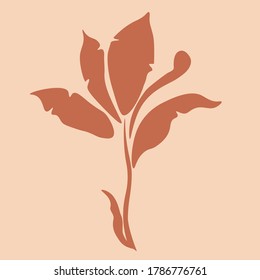 Flower and leaves vector illustration. Summer tropical plant. Vector tropical leaves. Botanical abstract art.