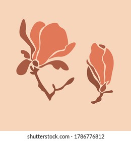 Blume und Blätter, Vektorgrafik. Tropische Sommerpflanze. Vektortropische Blätter. Botanische abstrakte Kunst.