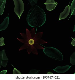 Flower with leaves Vector. linear Colorful floral background