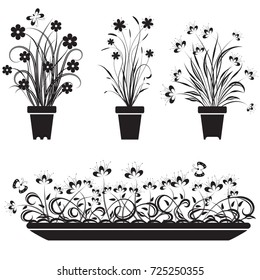 flower and leaves vector swirl line design, floral swirl illustration set