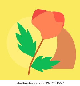 A Flower with its Leaves and Yellow Background