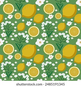 flower and lemons vector ilustration seamless patern.Great for textile,fabric,wrapping paper,and any print.