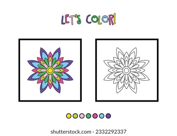 Flower. Let's color. Coloring page activity. Printable. 