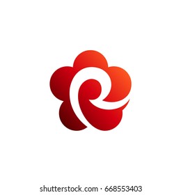 Flower With Letter R Initial Logo Template