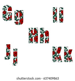 Flower letters. Vector alphabet. Lowercase and Uppercase