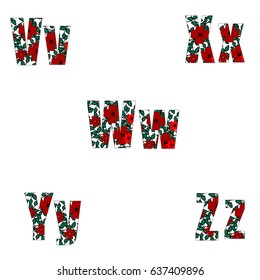 Flower letters. Vector alphabet. Lowercase and Uppercase