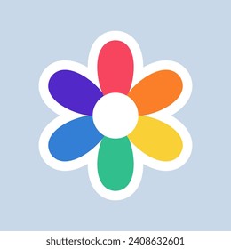 Flower with LGBT flag. Rainbow colored Flower. LGBT sticker in doodle style. LGBTQ, LGBT pride community Symbol. Vector illustration.