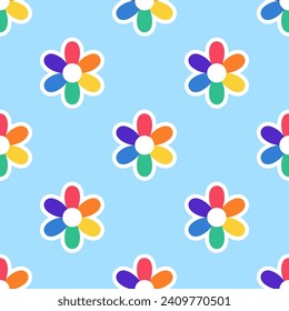 Flower with LGBT flag. Seamless Pattern with Rainbow colored Flower. LGBT sticker in doodle style. LGBTQ, LGBT pride community Symbol. Vector illustration.