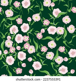 Patrón de libertad de las flores. Colores verdes y rosas. Listo para repetir y colorear. Para telas de moda y para todo tipo de textiles. Impresión de vectores