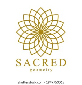 Flower of Life ancient symbol beautiful elegant vector logo or emblem isolated over white background, sacred geometry design element, esoteric sign.