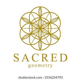 Flower of Life ancient symbol beautiful elegant vector logo or emblem isolated over white background, sacred geometry design element, esoteric sign.