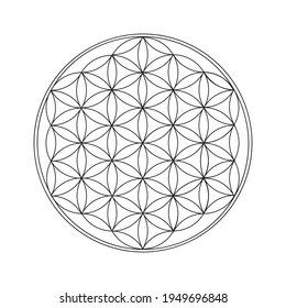 Flower Of Life Black Outline. Sacred geometry. - Vector illustration