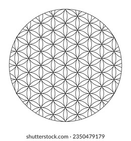 Blume des Lebens Schwarzer Umriss. Farbe für Vektordesign-Elemente in gescannten Geometrien. Das sind Symbole der Religion, der Philosophie und der Spiritualität. die Welt der Geometrie mit unseren aufwändigen Illustrationen