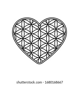 Flower of Life design image in heart, vector illustration