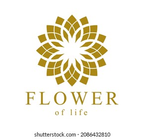 Flower of Life esoteric sacred geometry ancient symbol isolated on white background, best for boutique or hotel or spa or beauty salon logo or emblem.