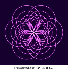 Flower of Life Esoteric Symbol. Purple Yoga Club Background. Sacred Geometry - Abstract Lotus Flower. Symbol of Harmony and Balance. Yoga Mandala Symbol Vector Illustration.