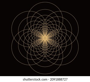 Flower of Life Esoteric Symbol.  Yoga Club Background. Sacred Geometry - Abstract Lotus Flower. Symbol of Harmony and Balance. Yoga Mandala Symbol Vector Illustration.