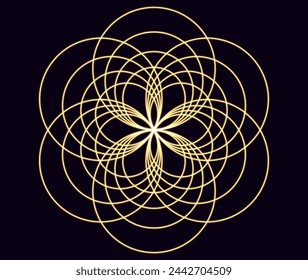 Flower of Life Esoteric Symbol. Yoga Club Background. Sacred Geometry - Abstract Lotus Flower. Symbol of Harmony and Balance. Yoga Mandala Symbol Vector Illustration.