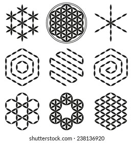 Flower of Life Extracts. Eight extracted patterns from the Flower of Life, a spiritual symbol and Sacred Geometry since ancient times.