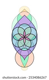 Flower of life geometrical colorful sacred geometry vector illustration. Spiritual colorful tattoo design.