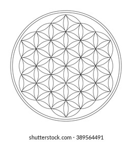 Flower of life icon. Sacred geometry. emblem of harmony. vector illustration. indian,yoga, arabic, moroccan