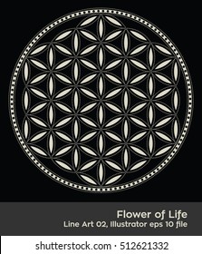 Flower of Life - intersecting circles forming the Flower of life, buddhism chakra vector illustration with dots