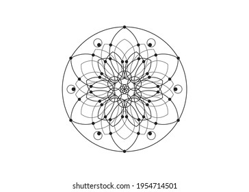 Flower of Life line art symbol Sacred Geometry.  Geometric mystic mandala of alchemy esoteric Seed of life. Vector black line logo divine meditative amulet isolated on white background
