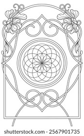 Flower of life luxury sacred geometry art nouveau style illustration. Tarot deck design. Romantic esoteric vector art.