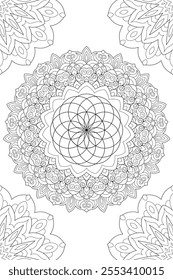 Flower of life  in mandala. Sacred geometry zentangle style illustration. Ornamental line art tarot deck design. Romantic esoteric vector art.