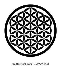 Flower of Life pattern. Geometric figure and ancient symbol used for ornamentation, decor and spiritual meditation in cultures all over the world. Overlapping circles forming a flower-like pattern.