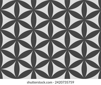Flower of Life Pattern. Oriental ceramic tiles in shades of gray. EPS Illustration. 