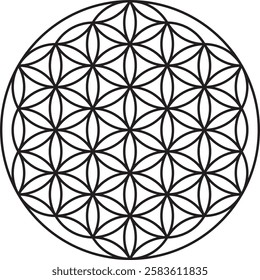 Flower of Life Png Sacred Geometry Thick Outline Geometric Pattern, Spiritual, Esoteric, Mystical, Laser Cutting, Engraving, Print