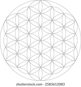 Flower of Life Png, Sacred Geometry Thin Outline Geometric Pattern, Spiritual, Esoteric, Mystical, Laser Cutting, Engraving, Print