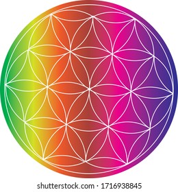 flower of life with rainbow colored backround
