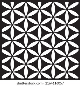 Flower of Life sacred geometric seamless repetitive pattern black and white.