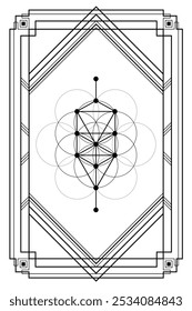 Flower of life sacred geometry art deco style illustration. Tarot deck design. Elegant luxury spiritual vector art.